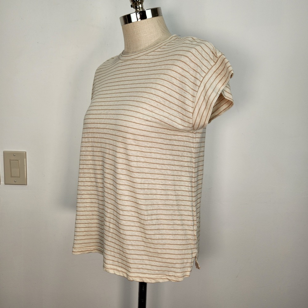 Carve Designs Astrid Hemp Organic Cotton Striped Cap Sleeve Top Cream Tan M - Picture 2 of 8